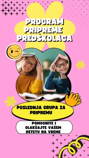 🙆Da se domaći zadaci ne bi pretvorili u suze,nervozu i odbojnost prema školi,potrebna je stručno vodjena priprema.🏫

🎒Naš program obuhvata početno čitanje i pisanje,razvijanje grafomotorike kao i upoznavanje sa matematičkim operacijama.📚

Kroz pripremu vaše dete će steći samopouzdanje i rasterećeno će zakoračiti u školstvo.

🚨Poslednja grupa za pripremu se popunjava🚨
💌Pišite nam u Dm za više informacija.