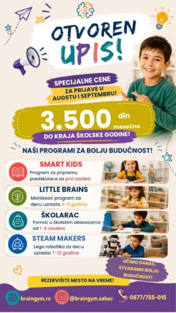 Osigurajte promo cenu do kraja trajanja programa i prijavite vaše dete na vreme.
Programi koji razvijaju sve potrebne veštine za budućnost i olakšavaju detetu i roditeljima dalje obrazovanje.