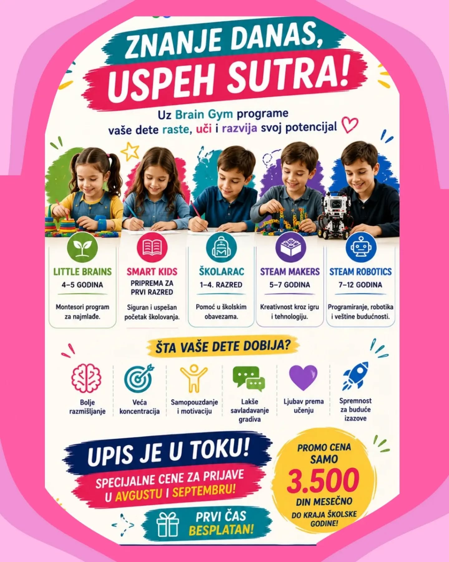 Sveobuhvatni programi koji pomažu vašem detetu i uvode ga u svet znanja,radoznalosti i zanimljivosti. 
Pišite nam u DM. za više informacija 📌